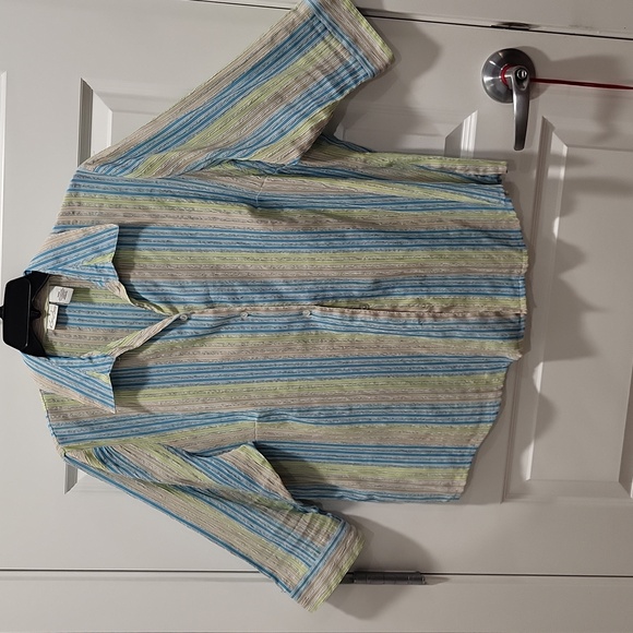 KIM ROGERS WOMAN BUTTON UP MULTI COLOR PIN STRIP 3/4 LENGTH SLEEVES SIZE 20W - Picture 1 of 5